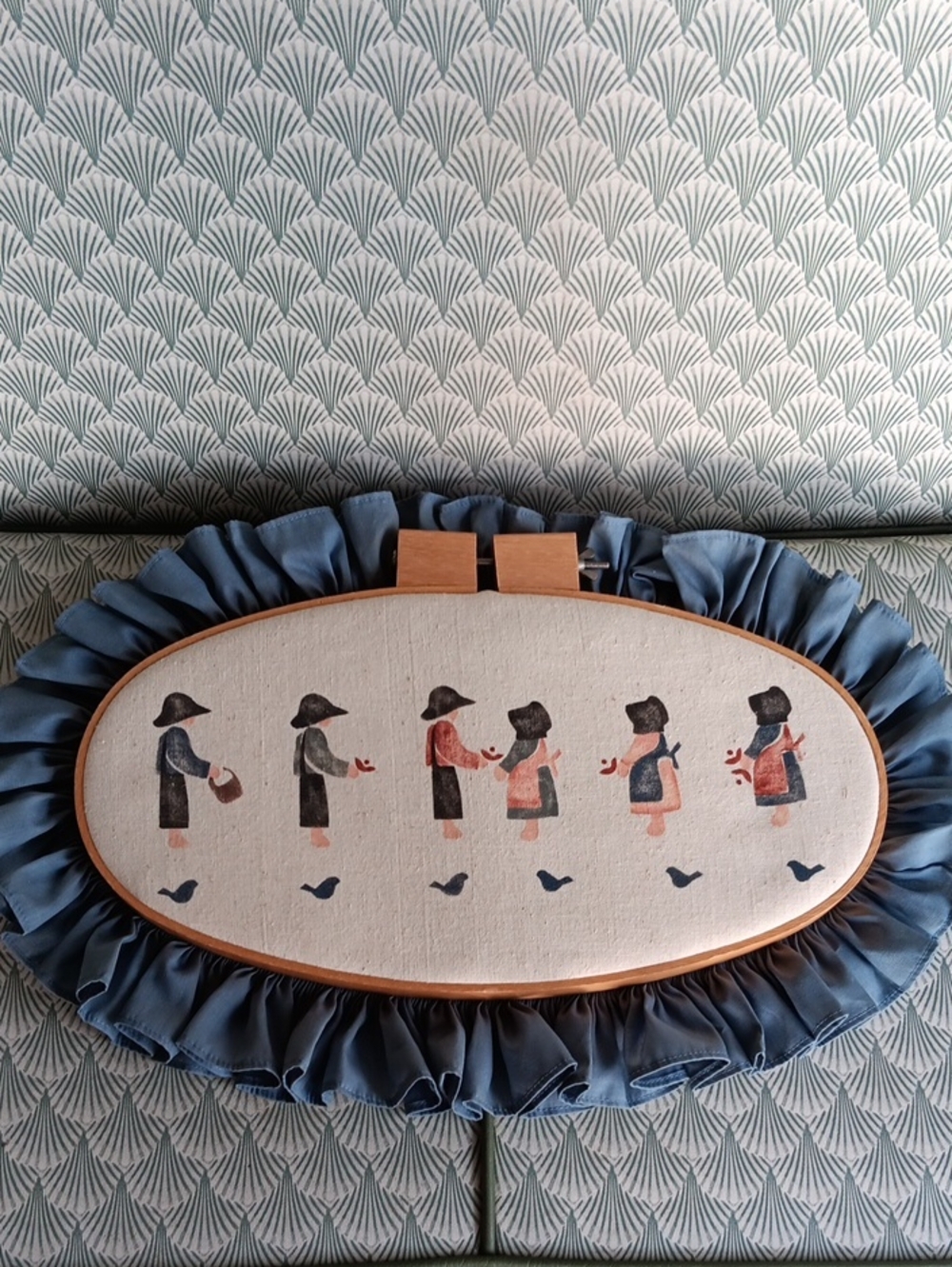Vintage 90's Cottagecore Country Kids Wall Hanging 19"L X 13"H